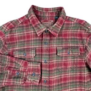 ORVIS Mens XL Red Green Plaid Flannel Shirt Jacket Long Sleeve Button Up Shacket